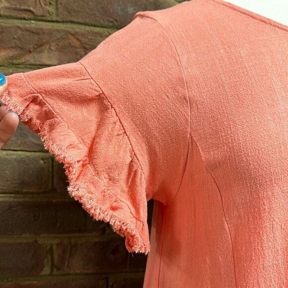 Umgee Coral Short Flutter Sleeve Linen Blend Dress Size Medium NEW - Picture 3 of 6